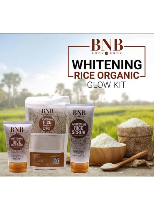 BNB 3 in 1 Rice Extract & Glow Kit ~ Rice Face Wash + Rice Scrub + Rice Face Mask